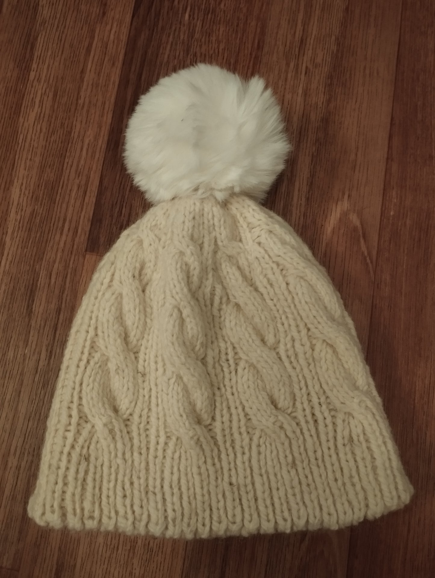 Hand knitted wool hat.