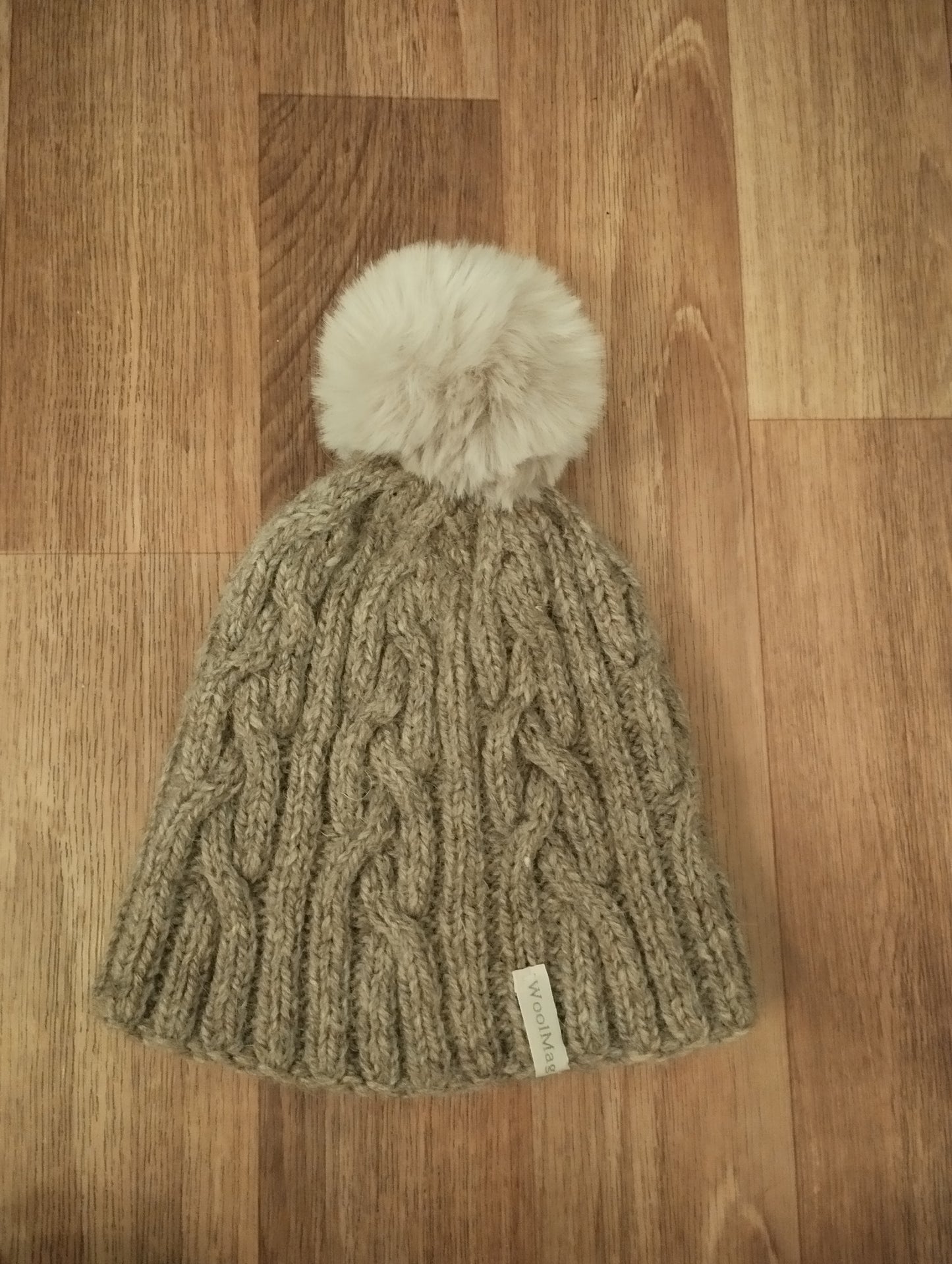 Hand knitted wool hat.